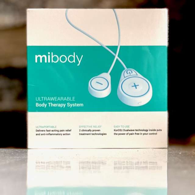 MiBody therapy device with electrode pads and USB charging cable